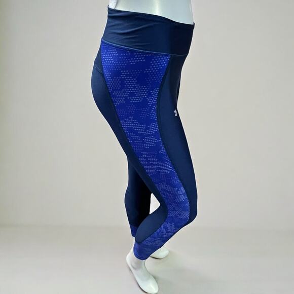 Under Armour Blue Geometric Print Compression Athletic Leggings XS Workout - Picture 1 of 13